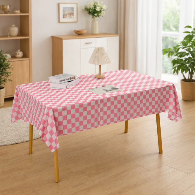 지피코 크리스마스 식탁보 파티 테이블보 일회용 방수 식탁보., 3개, 137x274cm, 핑크 체커보드