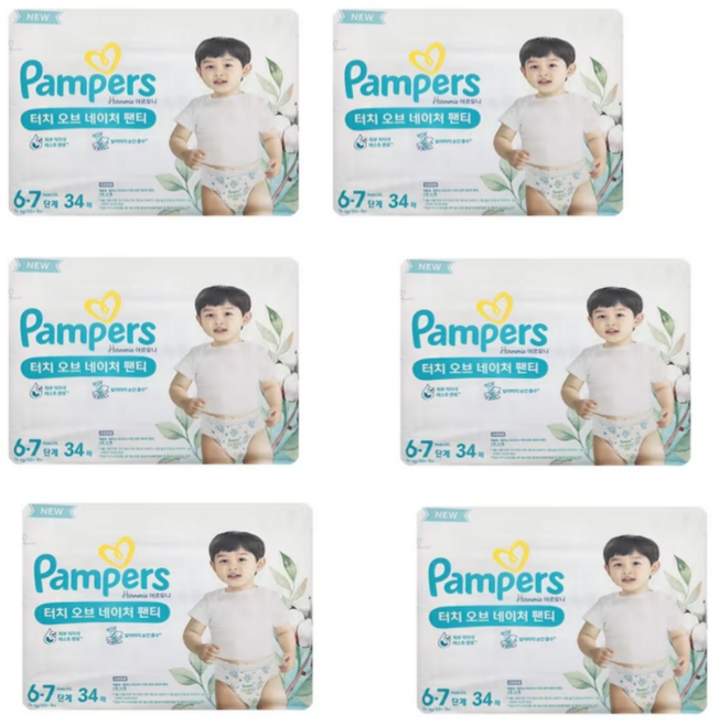 팸퍼스 아르모니 터치 오브 네이처 기저귀 4단계 아동용 팬티형 아동공용, 6단계, 408매