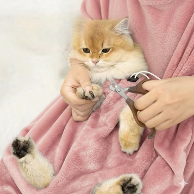 제이제이펫 고양이 캥거루 앞치마 발톱 위생 관리 담요, 1개, 분홍