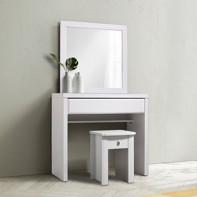 동서가구 심플 서랍 화장대 거울 의자 세트 DF630518, 화이트