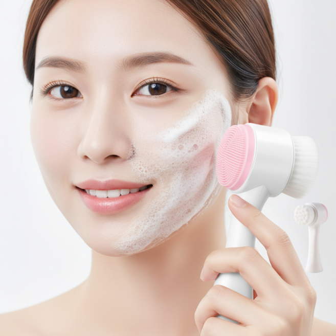 [재고 정리 세일] 융풍 클렌징 얼굴 각질제거 세안 브러쉬 듀얼 실리콘 클렌징 브러시, 빨강
