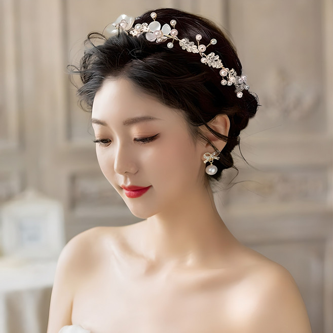 웨딩 티아라 왕관 큐빅 머리띠 셀프웨딩 파티 케이크 큐빅 진주 공주 드레스 브라이덜샤워 리프, S89003S(리프B, 1개