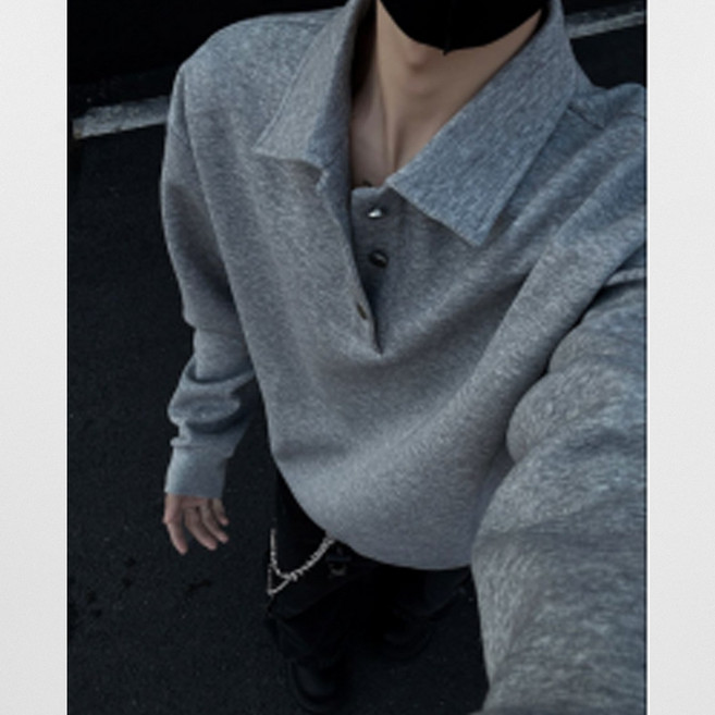 【痞帥復古】亨利領衛衣 男款衛衣 美式復古polo衫 春秋長袖內搭 寬鬆版型 純棉面料 潮流百搭 休閒通勤必備