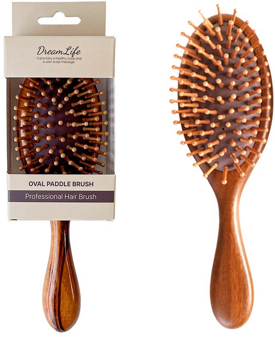 꿈꾸던라이프 호텔식 프리미엄 박달나무 헤어 빗 브러쉬, 1개, 브라운 원형 빗