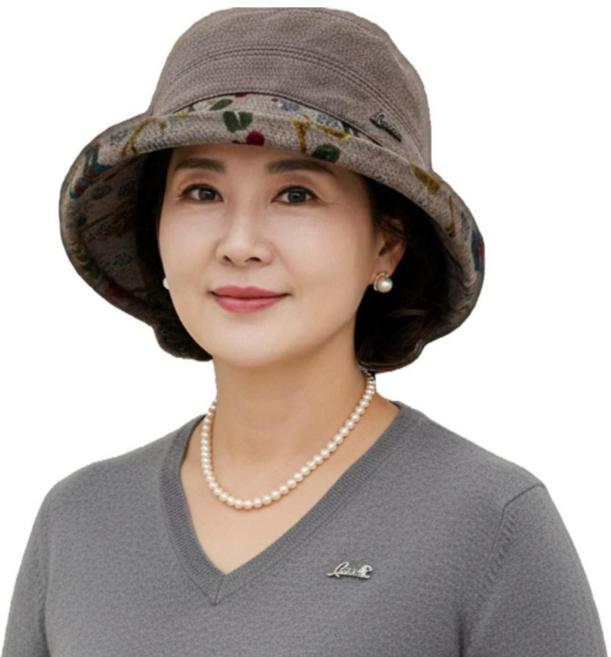 국산 겨울 중년 여성 벙거지모자 니트 둥근챙 플라워 방한모자 데일리 버킷햇