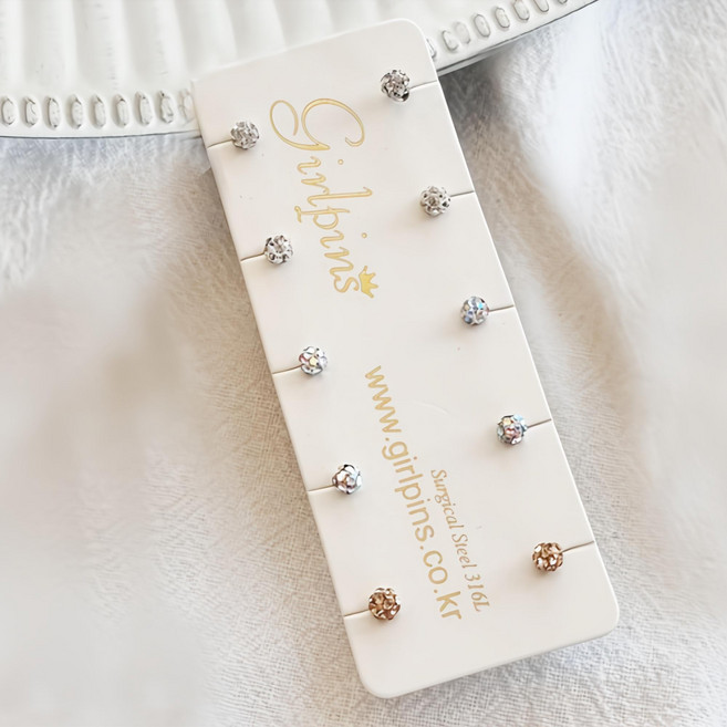 미다미 3 4 5 8mm 점토볼 큐빅 피어싱 10P 세트 남녀공용