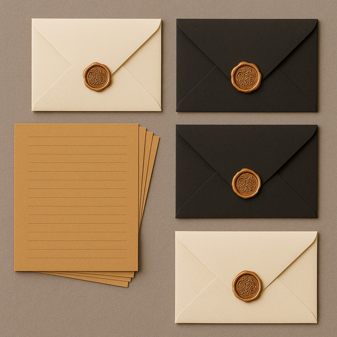 에코모스티 고급 편지지 세트 예쁜 기념일 카드, 1팩, 차콜블랙+소프트화이트,고급지,실링왁스