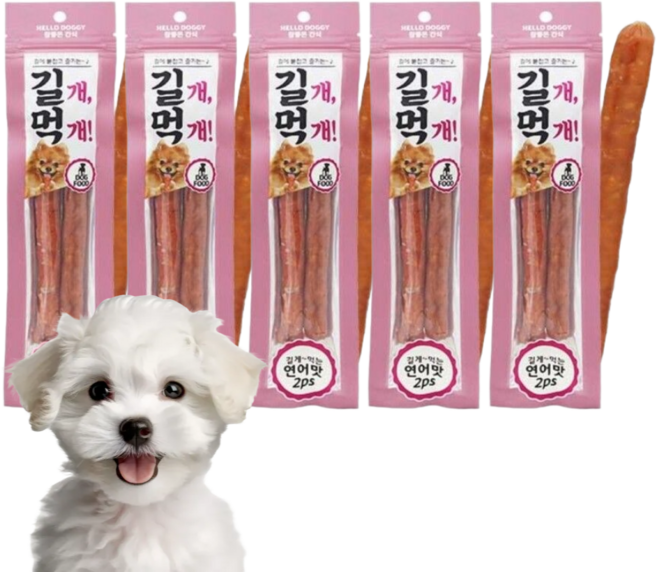 참좋은간식 길개먹개 강아지 스틱육포 2P, 연어맛, 64g, 5개