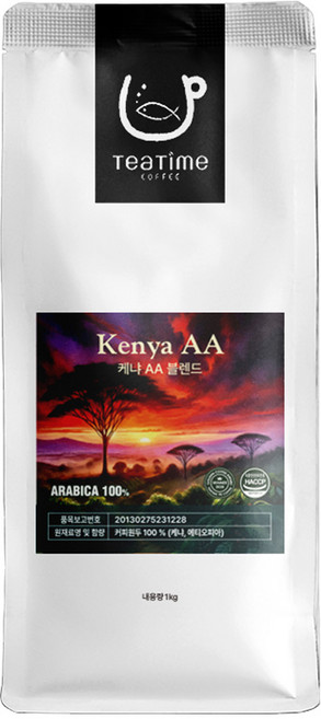 티타임커피 1kg 케냐AA 블렌드 원두커피 아라비카 100%, 1. 홀빈(분쇄안함), 홀빈(분쇄안함), 1개