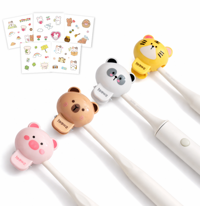 여행용 휴대용 칫솔 보호 커버 캡 동물 위생 케이스 세트, 1세트, 4종