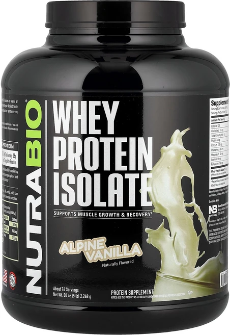 NutraBio 뉴트라바이오 웨이 프로틴 아이솔레이트 알파인 바닐라 2 268g 파우더 단백질보충제, 상세페이지 참조, 2.27kg, 1개 - 쿠팡