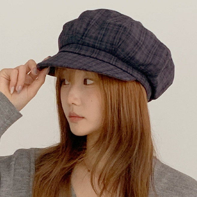쁘띠러브 체크 빵모자 여자 화가 모자 니트 베레모