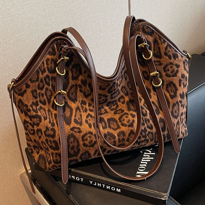 COSYEVNO 여성 토트백 패션 빈티지 레오파드 프린트 지퍼형 대용량 숄더 겸 크로스 통근 가방