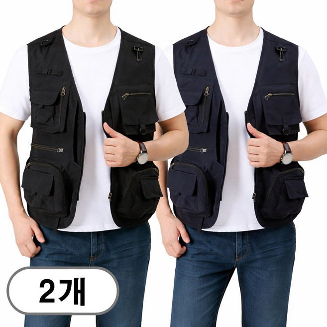 차쿠 1+1(2개) 남성 멀티포켓 아웃도어 조끼 베스트 작업조끼 등상조끼 택배조끼 캠핑조끼 낚시조끼