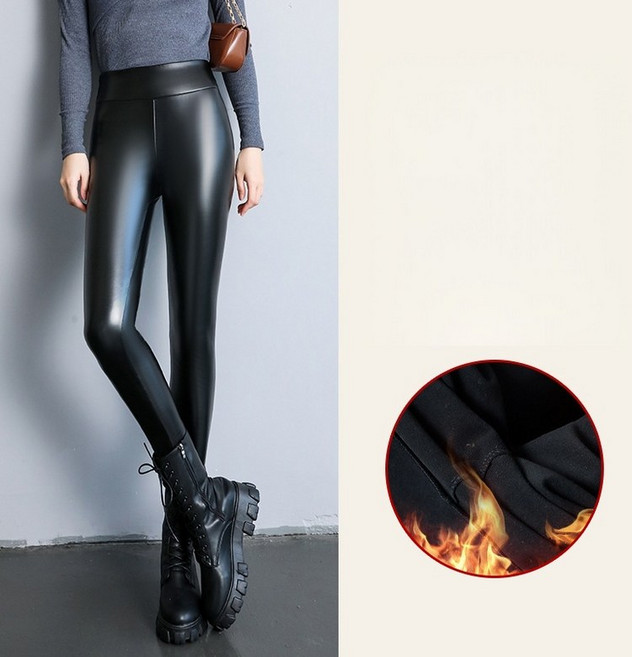 여자 PU 가죽 레깅스 기모 바지 유광 무광 아이보리 카키 하이웨스트 슬림핏 스판 타이즈 레더 팬츠 H-2015
