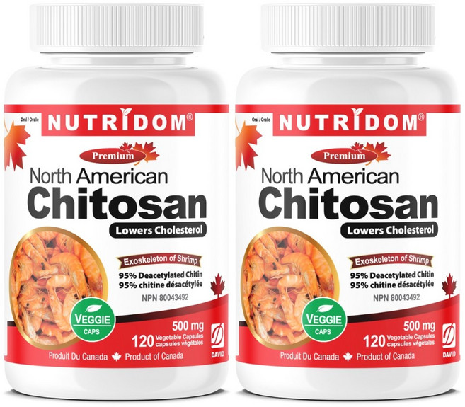 (2병) 캐나다 뉴트리돔 북미산 95% 순수 키토산 500mg 120베지캡슐 청정새우 추출물 키틴 키토산다이어트, 2개, 120정
