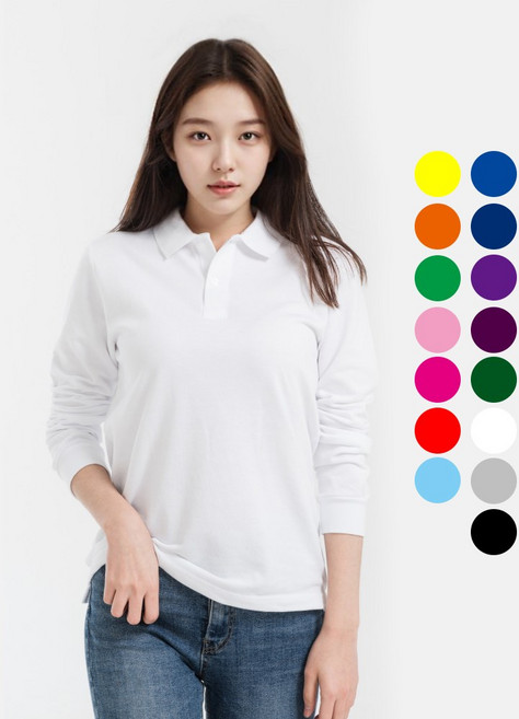 긴팔 솔리드 카라 순면 티셔츠 커플 회사 교회 가족 남녀공용