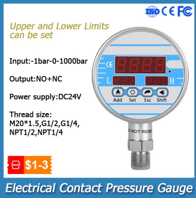 전기 접촉 압력 게이지 수성 가스 오일 압력 센서 상한 및 하한 LED 디스플레이 제어 스위칭 출력 24VDC, 0-16bar, 05 G1-2