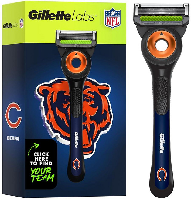 Gillette Labs Special NFL 49ers 에디션 남성용 면도 면도기 - 손잡이 1개 면도날 리필 1개 게임 데이 그루밍에 적합 GilletteLabs 각질, 2-1개(1개들이 팩), 곰, 1