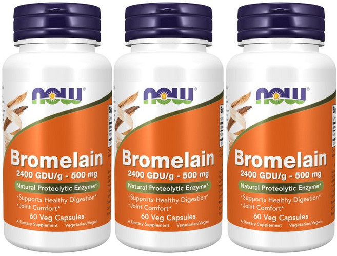 NOW Foods 鳳梨酵素素食膠囊 500mg, 60顆, 3罐