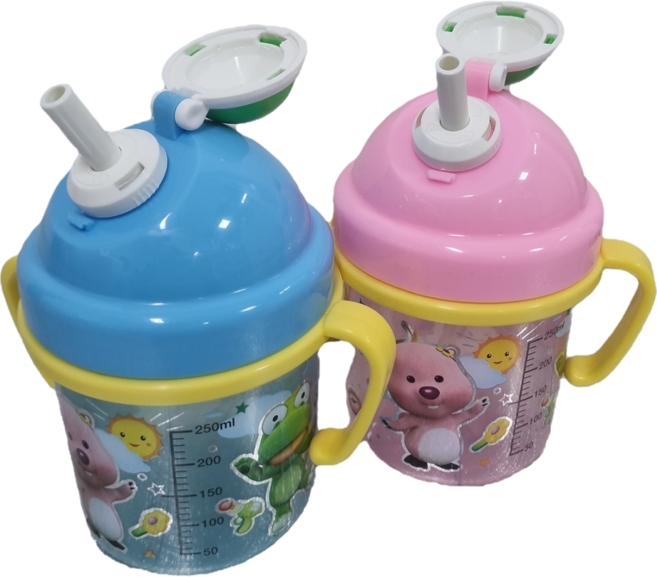 뽀로로 캐릭터 계량 양손잡이 빨대컵 원터치 오픈 PP 아기 물통, 블루, 1개, 390ml