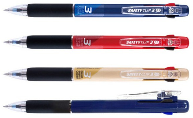 마이펜)세이프티클립3색 볼펜, 4개, (0.5mm/M501531)