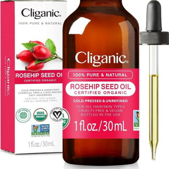 클리가닉 Cliganic USDA 올가닉 로즈힙 씨드 오일 페이스용 100 퓨어 냉압착 비정제 논GMO, 1개, 30ml
