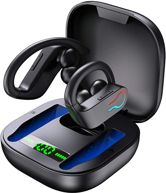 Donerton 노이즈캔슬링 무선 블루투스 이어폰 스포츠 운동용 귀걸이형 이어셋, 블루