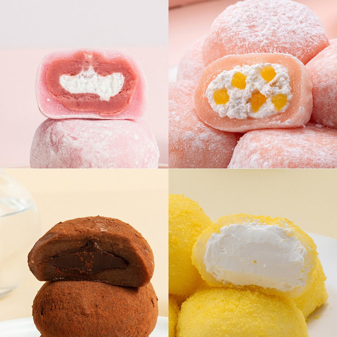 [화과방] 찰떡 찹쌀떡 1+1 구성 총 16개(냉동배송) 딸기 초코 생크림 외 6가지맛, 320g, 2개, 복숭아+초코