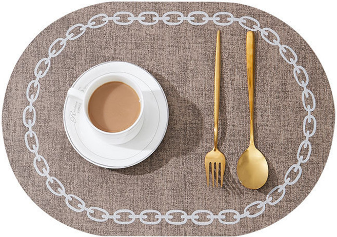 지안홈데코 클래식 가죽 방수 식탁매트 플레이팅매트, 타원커피, 1개