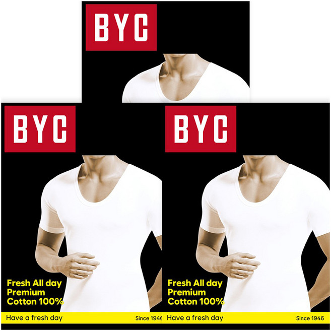 BYC 남자 반팔런닝 3장 순면 40수 반팔티 3p