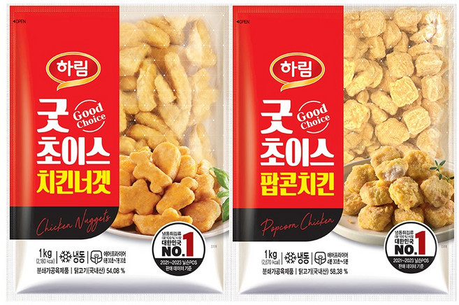 하림 굿초이스 치킨너겟 1kg+팝콘치킨 1kg/반찬 튀김, 굿초이스 치킨너겟+굿초이스 팝콘치킨, 1kg, 1세트