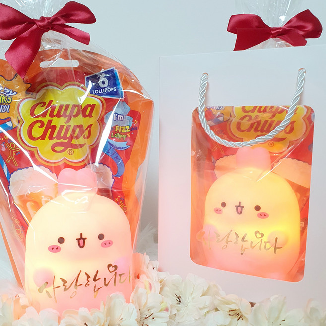 화분마당 화이트데이 귀염둥이 볼터치 핑크 몽땅토끼 LED 무드등 막대사탕, 1개, 200g