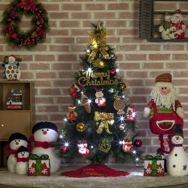 120cm 산타선물 리얼 솔잎 트리 풀세트 출입구 현관 가정용 카페 병원 고급장식 리얼나무느낌 겨울감성