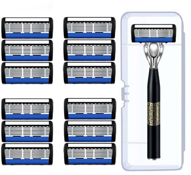 코코유 남성 수동 면도기 7중 면도날 JGH8, 12개, Black, JZK-3