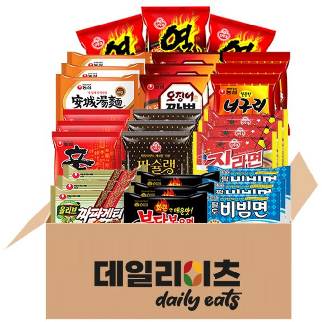 [데일리이츠] 봉지라면 10종 30개입 (신3+짜파3+너구리3+안성3+오짬3+진매3+열3+짜슐랭3+불닭3+팔도비빔3), 2세트