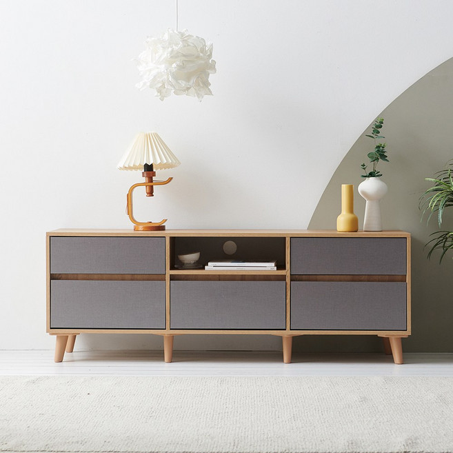 장인가구 헤렌 높은 AV 수납 거실장 1500 5서랍, 메이플그레이