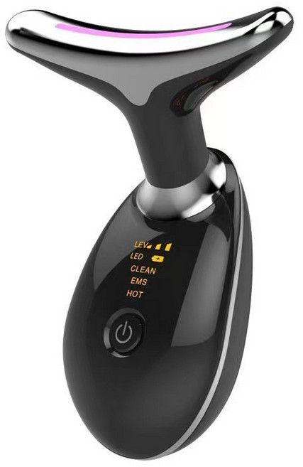 DS 갈바닉 얼굴 목 마사지기 3색 에너지 다광파 음파 진동 항온찜질 LED EMS, 블랙