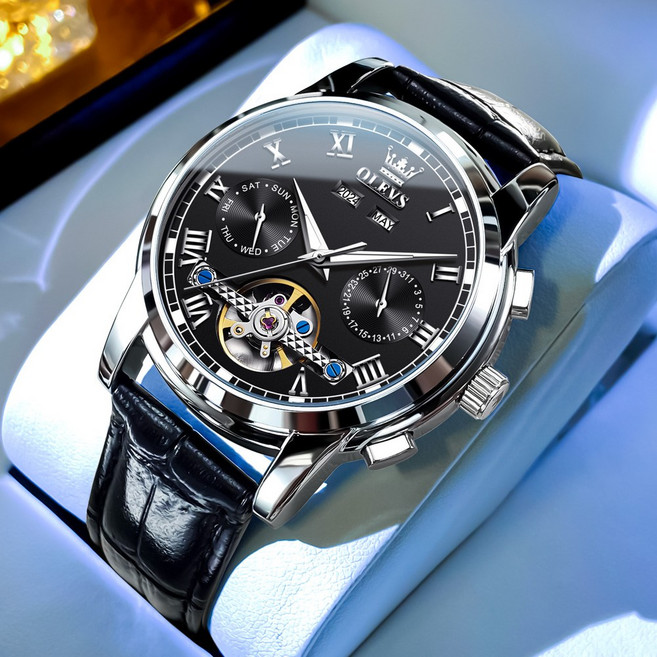 OLEVS 남성 시계 정품 자동 기계식 오토매틱 럭셔리 명품 워터프루프 야광