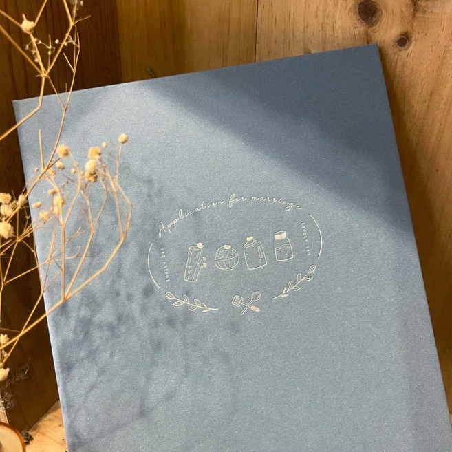 印印time 結婚書約夾《柴米油鹽醬醋茶》 硬殼粗糙質感/燙金設計 結婚用書·登記書約本·保存書（不含書約）, 平靜藍(他店書約請確認好尺寸再下單)