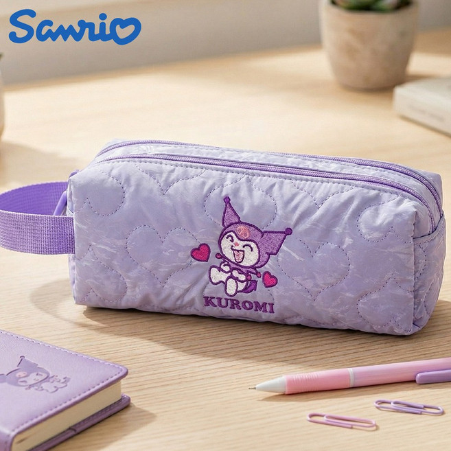 2단으로 되어있는 산리오 쿠로미 손잡이 필통 파우치, 1개