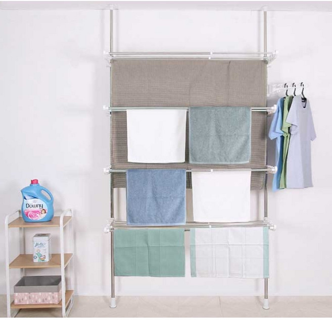 천장 벽 고정 빨래 건조대 기둥 접이식 폭조절 원룸형 빨래대