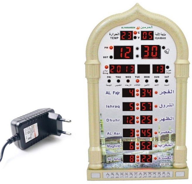 무슬림 기도 벽 시계 아잔 모스크 기도 시계 이슬람 모스크 아잔 달력, Gold, 1개