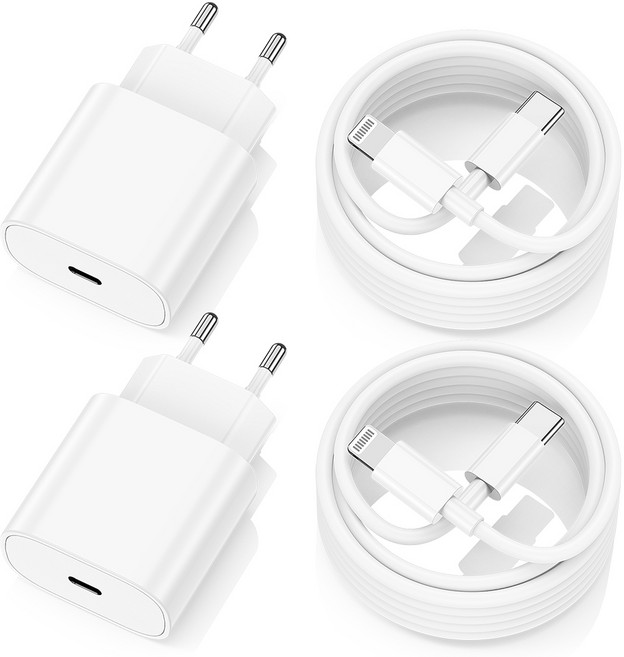 아이폰 20W 고속충전기 + C to 8핀 고속케이블 2m 세트, 2개, 화이트
