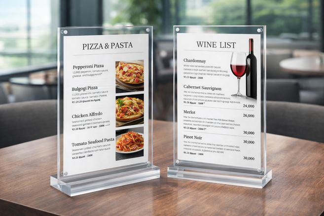 베르온 자석 아크릴 스탠드 테이블 POP 꽂이 광고 메뉴 안내판 액자 상장, 2개