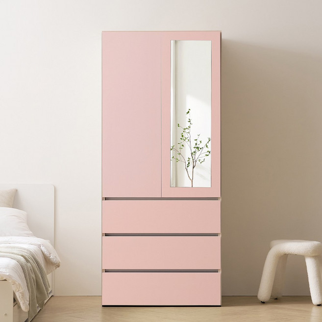 바로방가구 이븐 터치 빅수납 800 거울 서랍 옷장 드레스룸 시스템장, 핑크