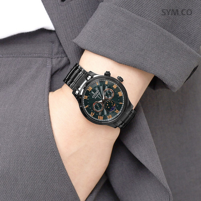 시티즌 에코드라이브 사파이어 블랙 그린 문페이즈 남자 메탈 시계