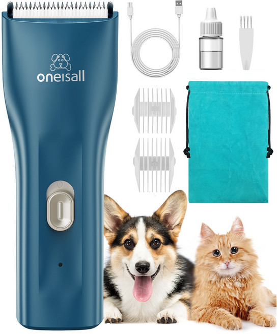 Oneisall 고양이 바리깡 저소음 무선 방수, 1개, 남색