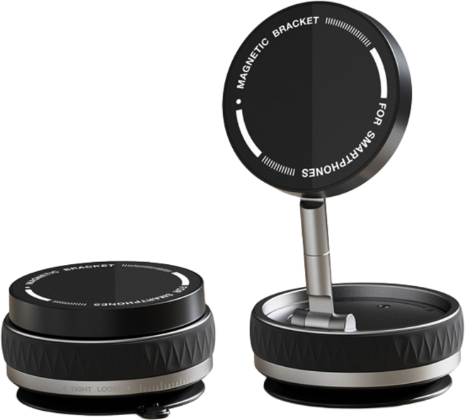옐로우베이스 맥세이프 진공 흡착 휴대폰 거치대 360도 각도조절 다이얼 접이식, 1개, 블랙