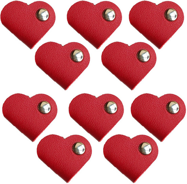 가죽 하트 케이블 이어폰 선 정리 홀더 줄감개, 레드, 10개